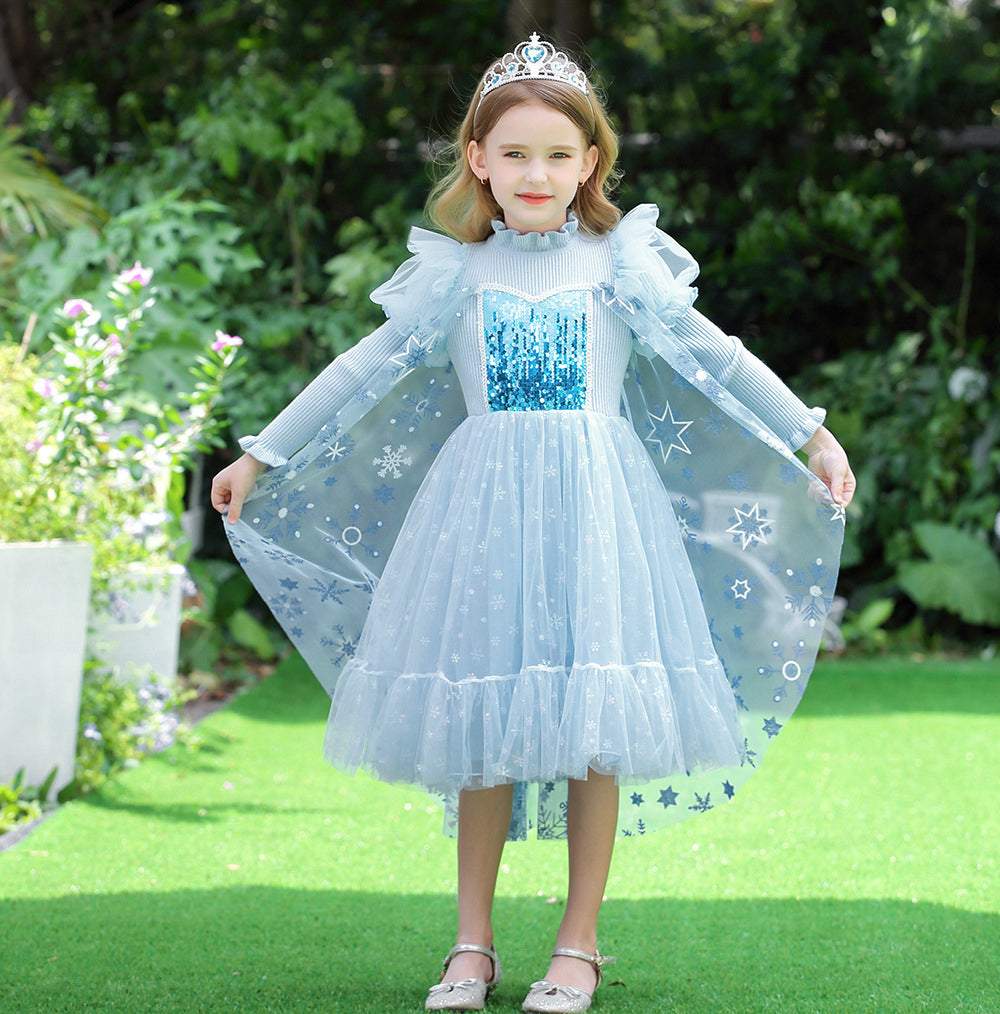 Little Girls Winter Princess Dress Elsa Snowflake Fluffy Sweater Dress Sun Baby Little Girls Winter Princess Dress Elsa Snowflake Fluffy Sweater Dress Sun Baby