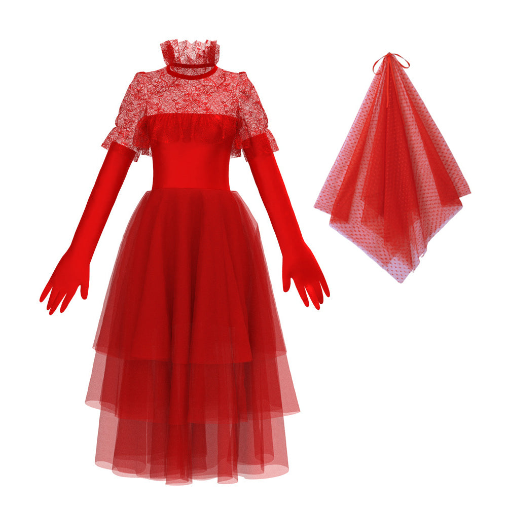 Adult Lydia Deetz Outfit Beetle Bride Red Wedding Dress Gothic Cosplay Sun Baby Adult Lydia Deetz Outfit Beetle Bride Red Wedding Dress Gothic Cosplay Sun Baby