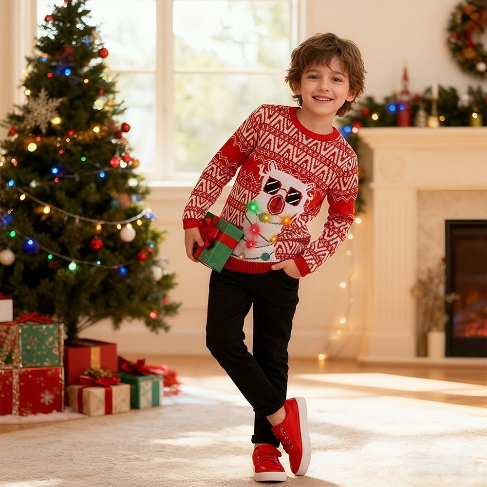 ugly christmas sweater dress up Kids Light Funny Pullover Xmas Costume for B – Sun Baby Short Sleeve Wrap Front family gatherings Color:white bengaline OCT25WK1
