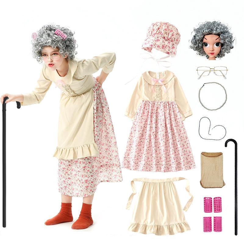 Old Lady Costume for Kids 100 Days of School Grandma Costume Full Set Sun Baby Old Lady Costume for Kids 100 Days of School Grandma Costume Full Set Sun Baby