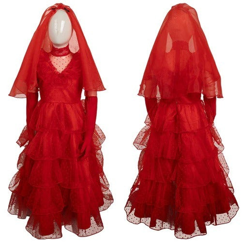 lydia red wedding dress beetlejuice Girls Lydia Deetz Red Dress Beetle Bride Cosplay Costume Gothic Hallow – Sun Baby
