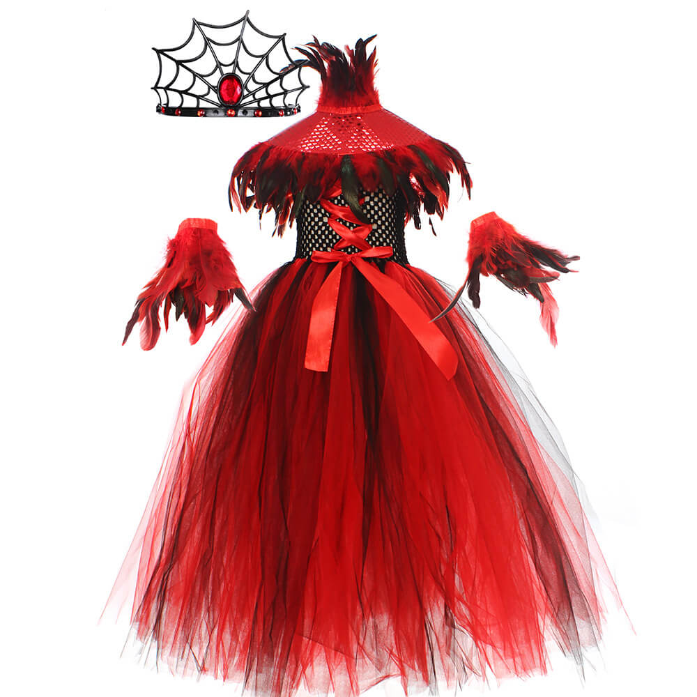 women's red and black dress for a vampire coronation Girls Vampire Costume Red Gothic Medieval Queen Tutu Dress and Accesso – Sun Baby