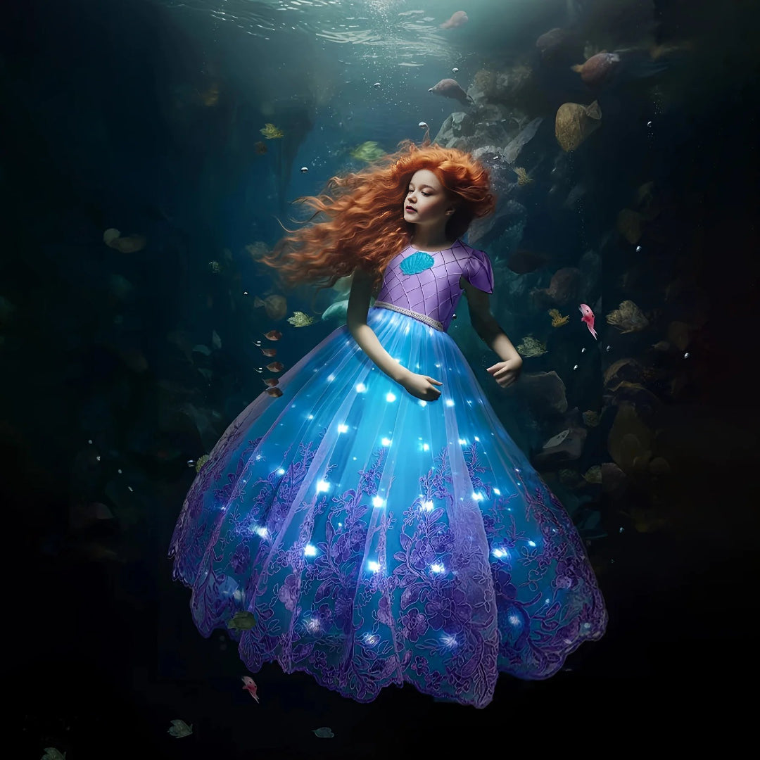 little mermaid in dress Girls Mermaid Light Up Dress Ariel Princess LED Party Outfit Tulle Sea – Sun Baby
