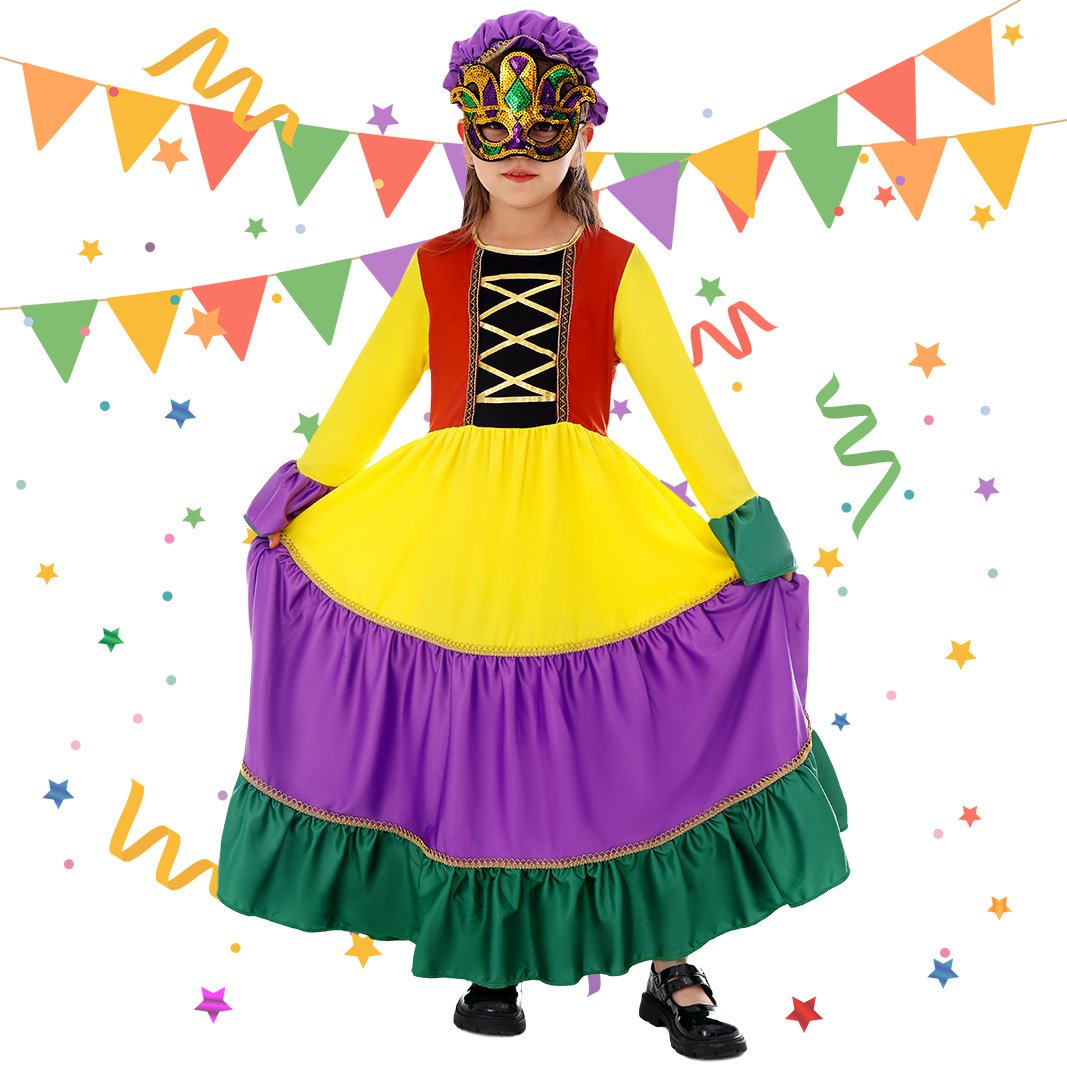 party dress for mardi gras Girls Mardi Gras Outfit Party Dress Mask and Hat 3pcs Suit for Parade – Sun Baby