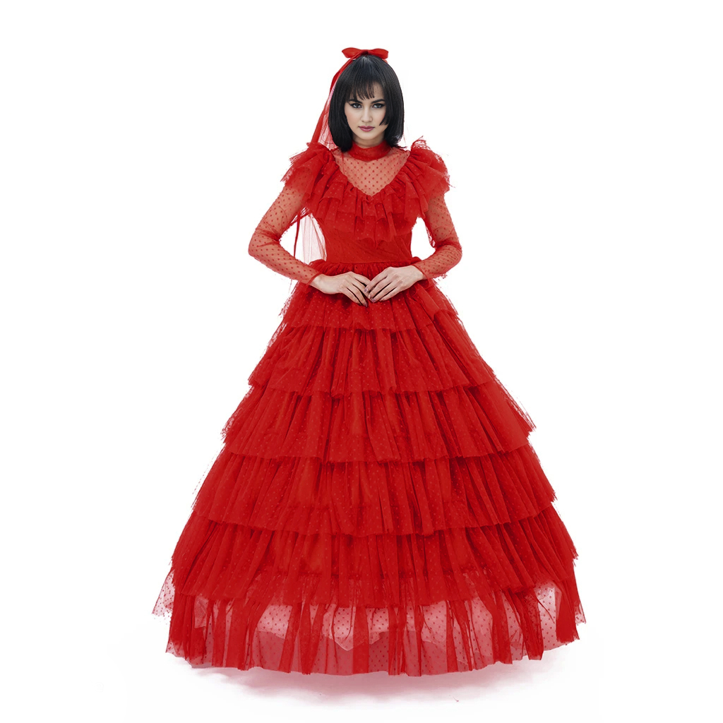 lydia deetz red dress costume Women Lydia Deetz Costume Red Wedding Dress Horror Movie Beetle Bride – Sun Baby