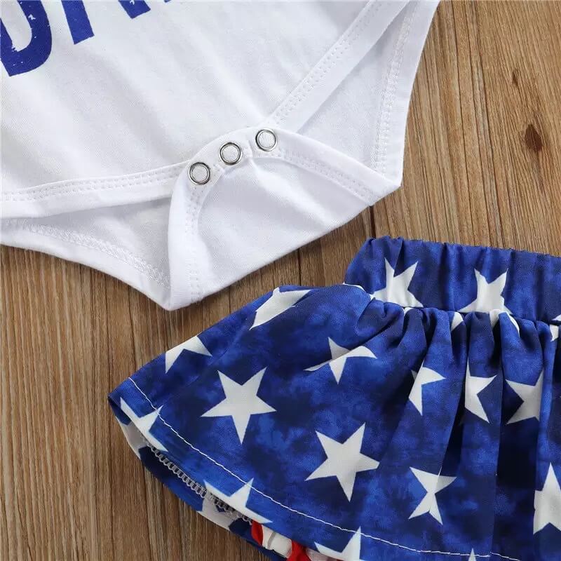thumbnail image 2 of My First 4th Of July Baby Girl Outfit - American Flag Onesie & Bubble Romper 2 of 9