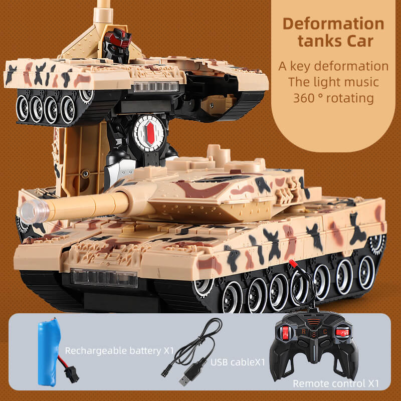 RC Tank Deformable Remote Control Car Robot Battle Tank Toy Full Funct Sun Baby