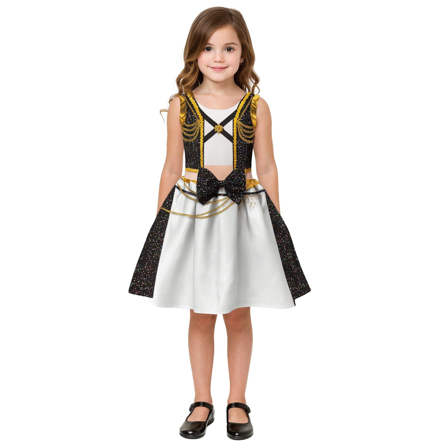 Girls Black Ball Gown Cute Stage Performance Dress and Bag Suit for 4T-10 Years