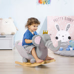 Baby Rocking Horse Elephant Rocking Chair Toddler Rocker Toy with Sound Wooden Base Seat Safety Belt