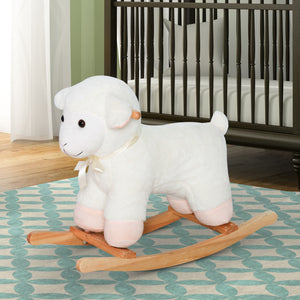 Baby Rocking Horse Toddler Sheep Plush Animal Ride-On Rocking Chair Wooden Base for Kids