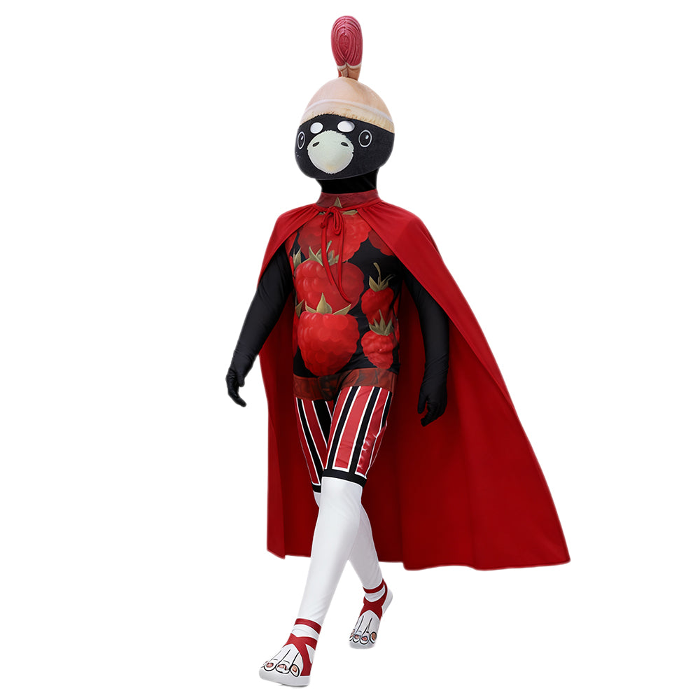 Kids Brainrot Costume Red Brri Brri Jumpsuit Cape and Helmet Set for Cosplay Themed Party