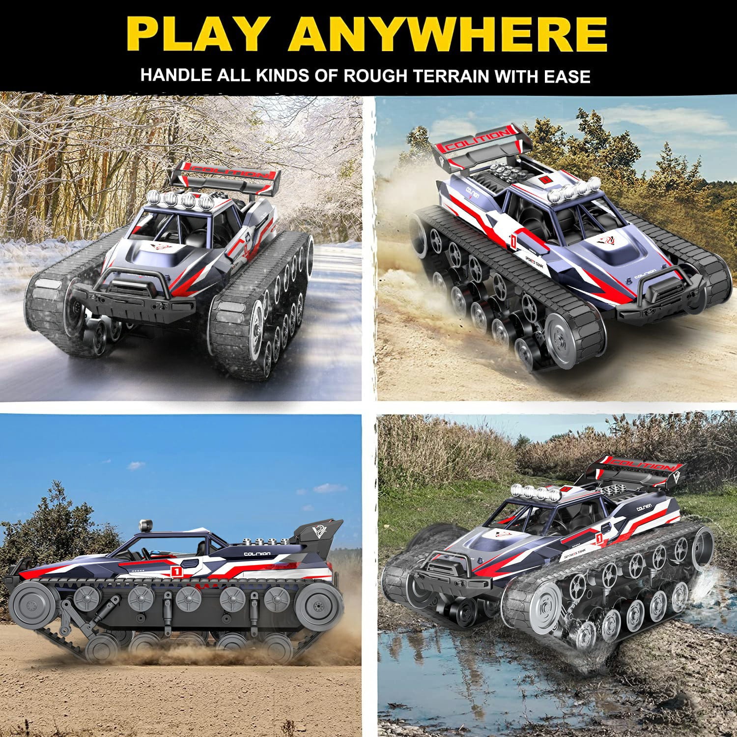 4WD RC Tank 360° Rotation Spray Tank Alloy 2.4G Remote Control Crawler Tank