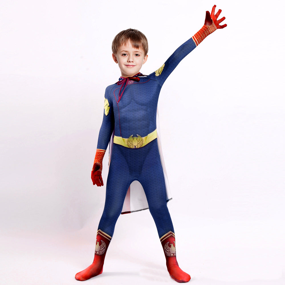 Kids Homelander Costume Boys Halloween Cosplay Outfit Jumpsuit and Cape 2pcs Suit