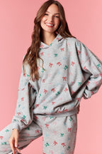 Ladies Christmas Pajamas Hooded Sweatshirt with High Waist Wide Leg Pants for Daily Wear