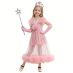 Girls Glinda Dress Good Witch Pink Princess Flowered Ruffled Tulle Gown with Camisole Slip