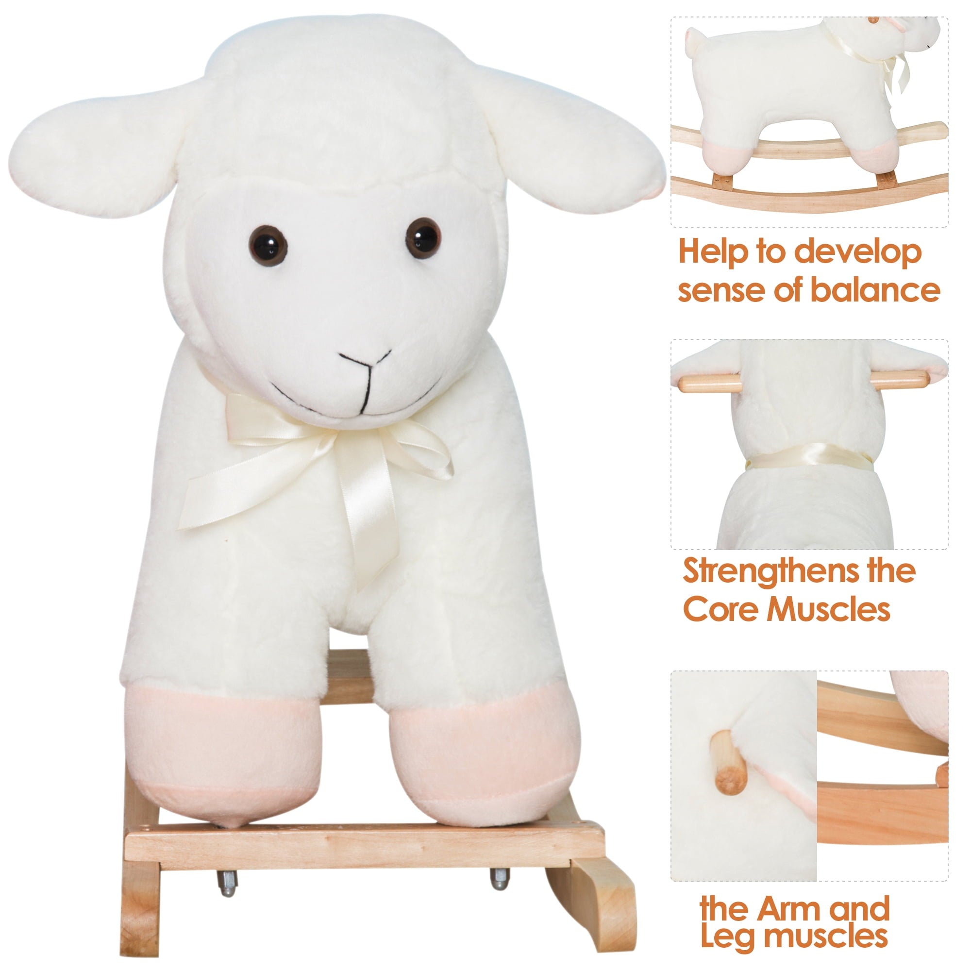 Baby Rocking Horse Toddler Sheep Plush Animal Ride-On Rocking Chair Wooden Base for Kids