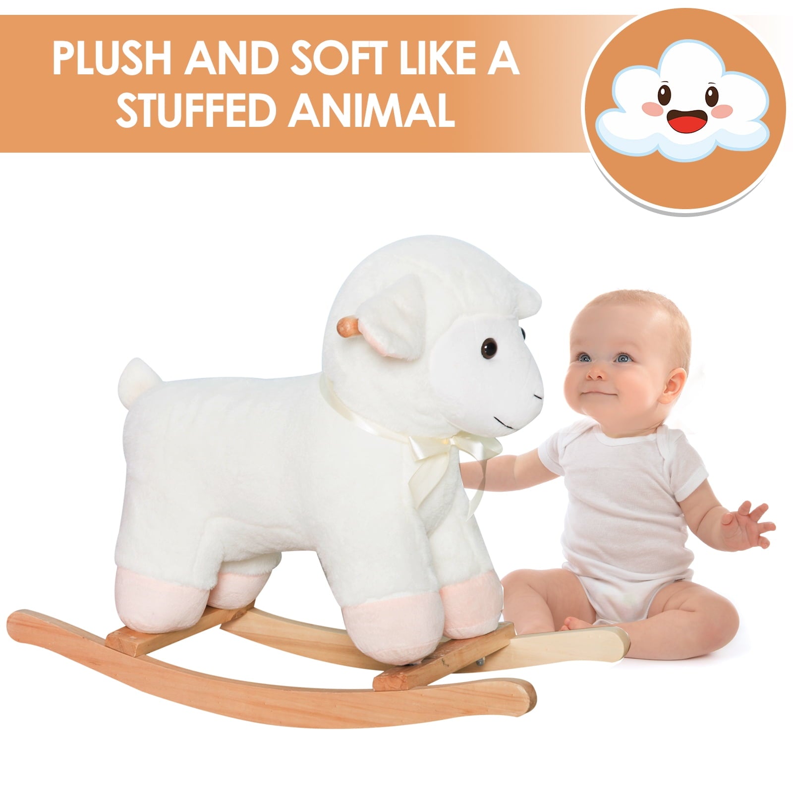 Baby Rocking Horse Toddler Sheep Plush Animal Ride-On Rocking Chair Wooden Base for Kids