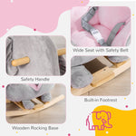 Baby Rocking Horse Elephant Rocking Chair Toddler Rocker Toy with Sound Wooden Base Seat Safety Belt