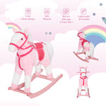 Kids Rocking Horse Pink Plush Ride On Toy with Realistic Sounds Holiday Gift