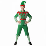 Men Elf Costume Christmas Party Oufit Green Tops Pants Hats and Shoes Full Set