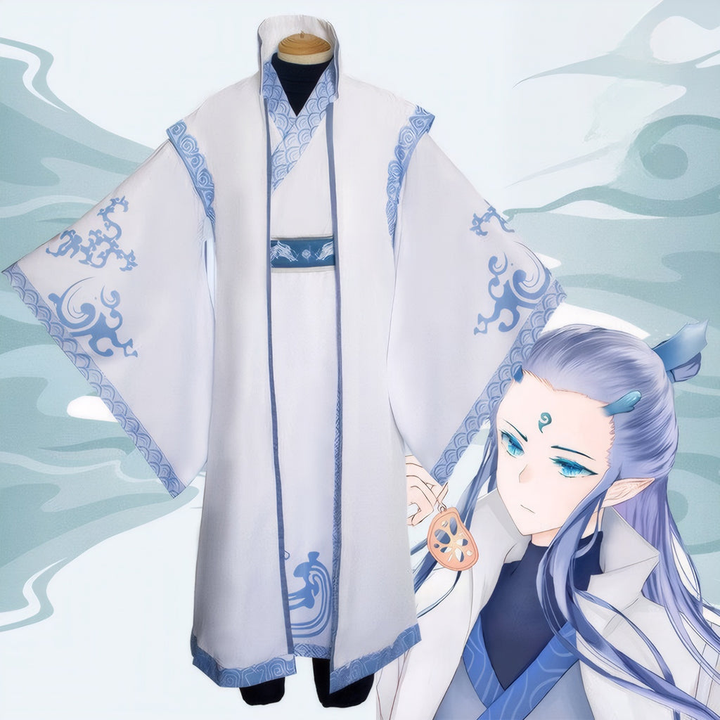 Kids Aobing Costume Dragon Prince Cosplay Outfit with Ice-blue Wig for Themed Parties