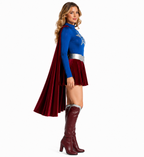 Girls Women Heroine Costume Long Sleeve Velvet Pleated Dress with Red Detachable Cape for Comic Con