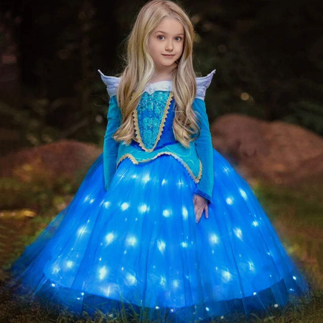 Aurora Costumes Princess Light Up Dress Kids Party Dress LED Birthday Dress