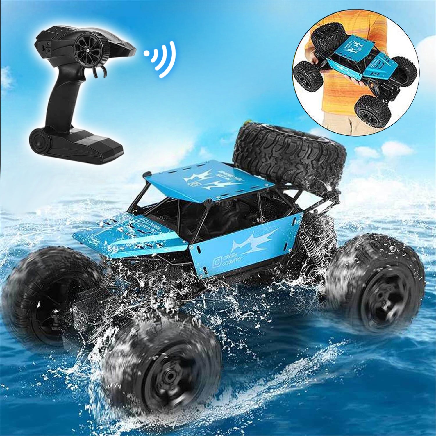 Big Amphibious RC Truck 1/8 Scale Waterproof Remote Control Car 4WD Off-road Truck IP66 Water Monster Vehicle