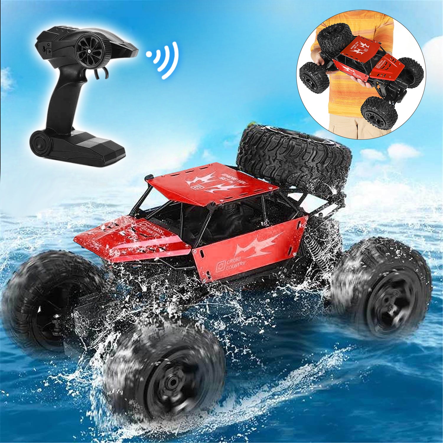 1/8 Amphibious RC Car Big IP66 Water Monster Vehicle 4WD Remote Control Off-road Truck