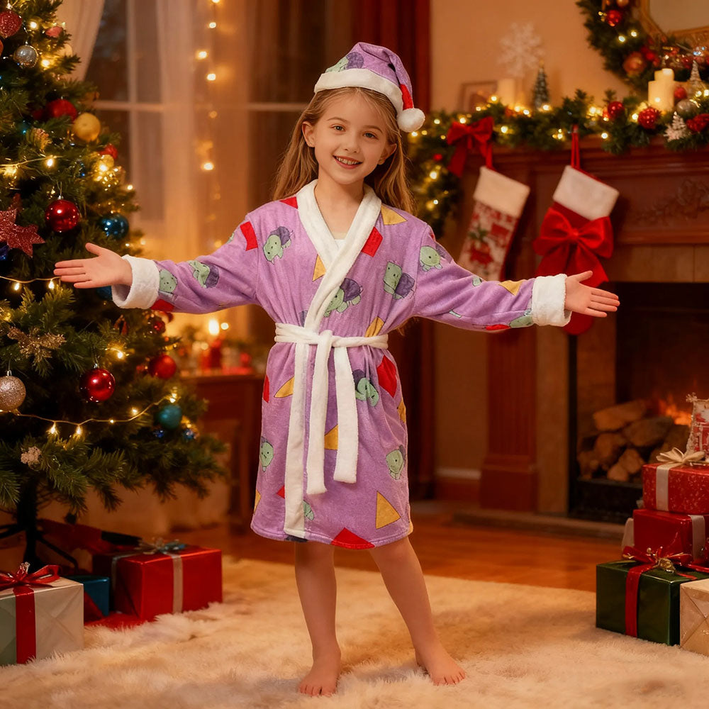 Pop Star Costume Purple Robe with Santa Hat Christmas Dress-up Suit for Kids Adults