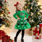 Kids LED Dress Christmas Green Light Up Dress with Headband 2pcs Suit for Party
