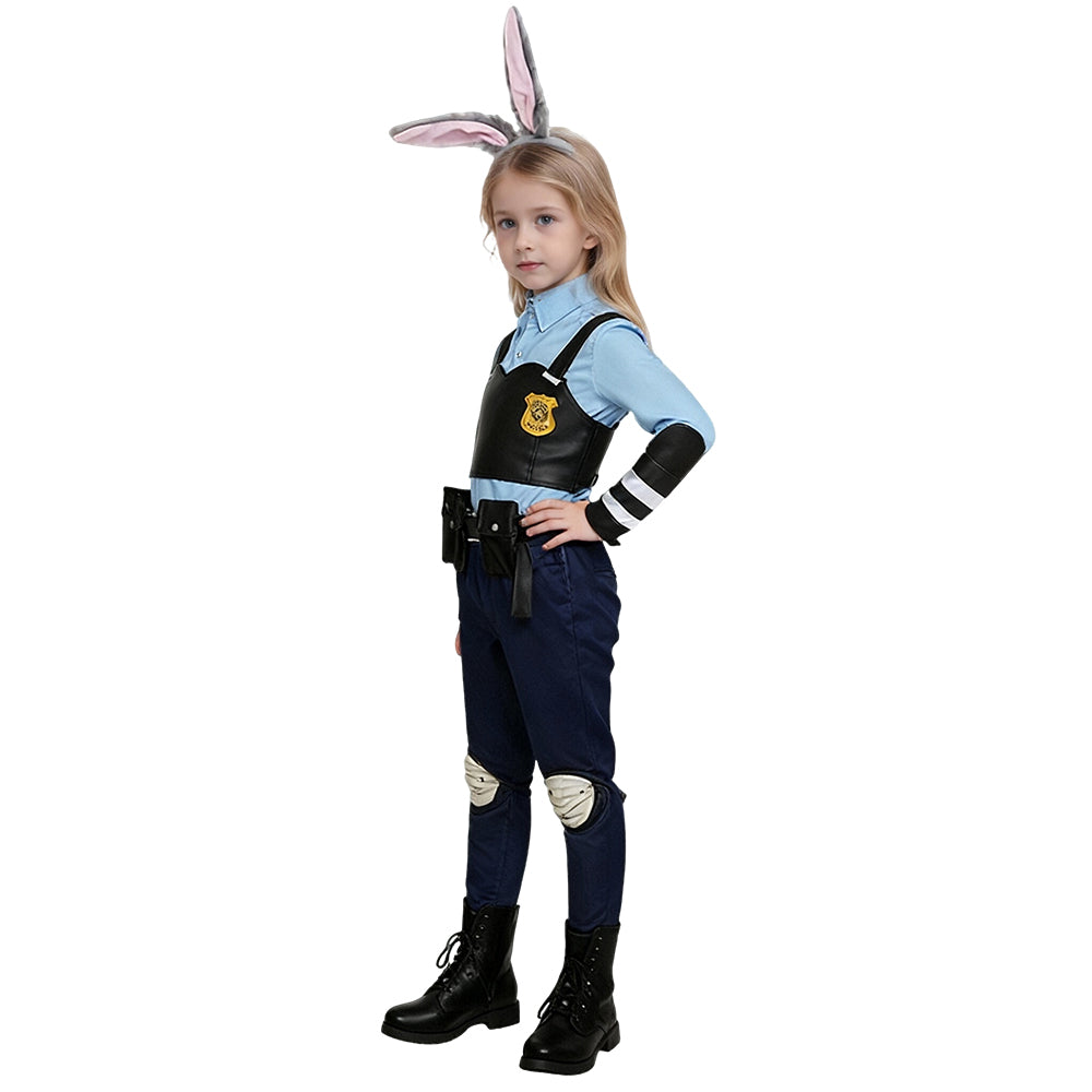 Officer Judy Costume Blue Police Uniform with Badge Tail Ear Waistbag Complete Cosplay Suit