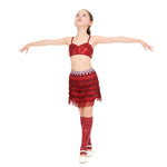 Popstar Performance Costume Red Sequin Fringe Skirt with Sparkly Bra and Socks for Cosplay