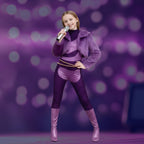Pop Star Performance Costume Purple Sparkling Sequin Jumpsuit and Faux Fur Coat Outfit