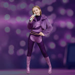 Pop Star Performance Costume Purple Sparkling Sequin Jumpsuit and Faux Fur Coat Outfit