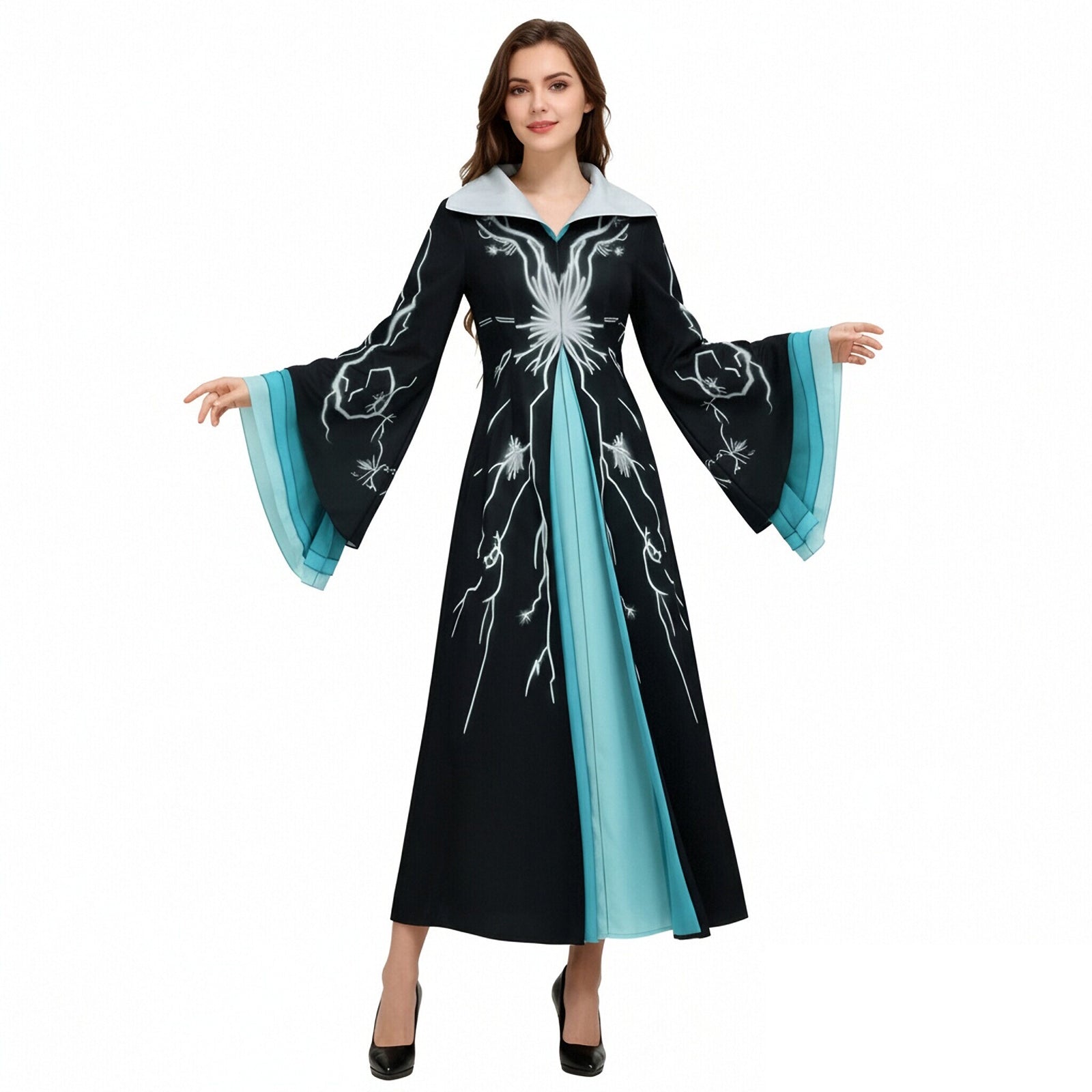 Women Witch Costume Professor Morrible Cosplay Robe with Wide Bell Sleeves