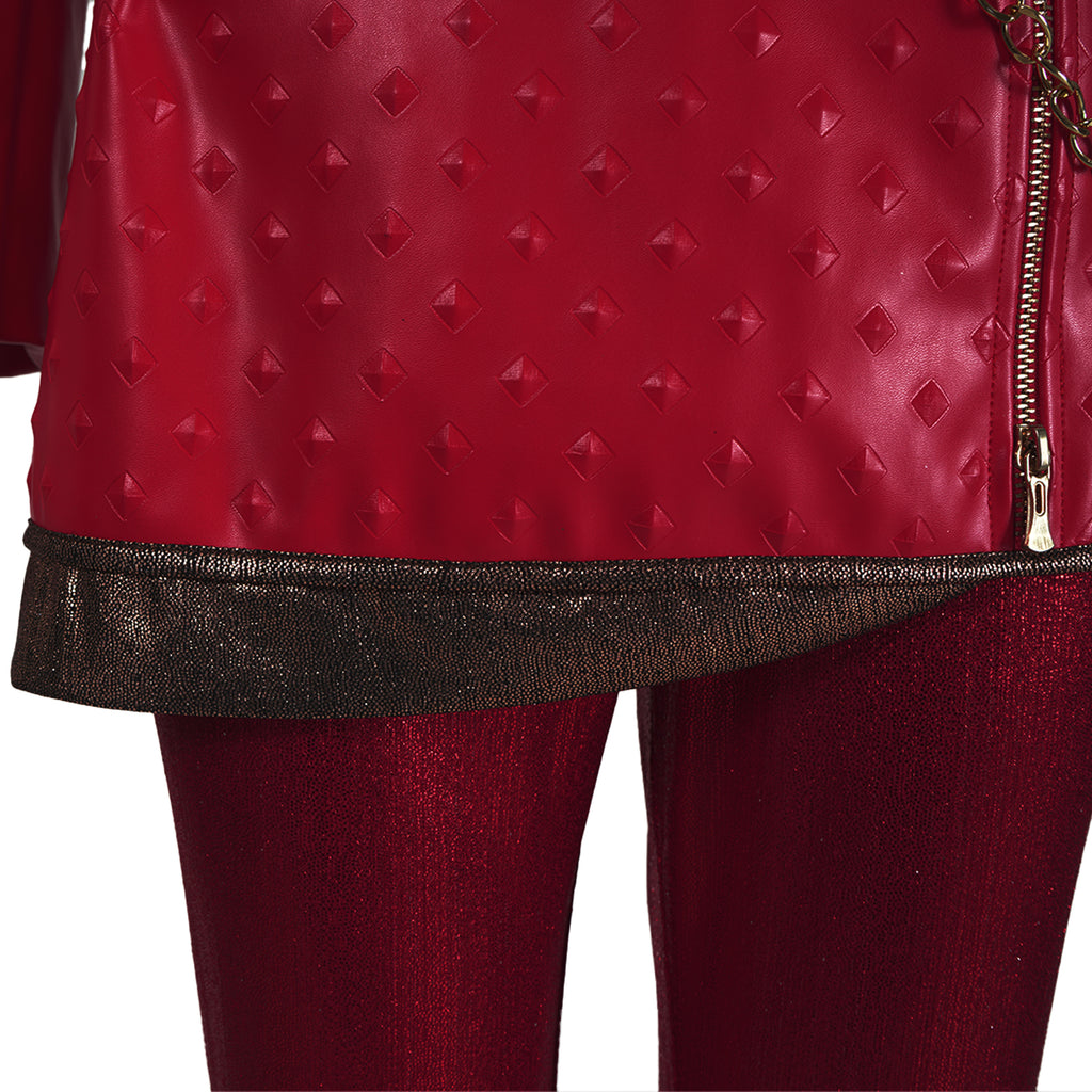 Red Princess Dress Descendents PU Leather Jacket Skirt and Pants Full Set for Girls Women Halloween Carnival