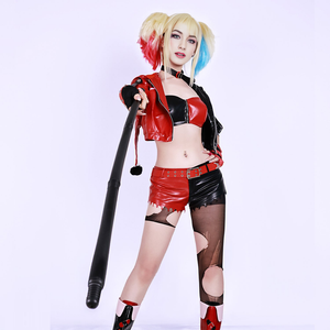 Adults Joker Harley Costume 2024 ISEKAI Sexy Outfit Black and Red Jacket Shorts Accessories Full Set