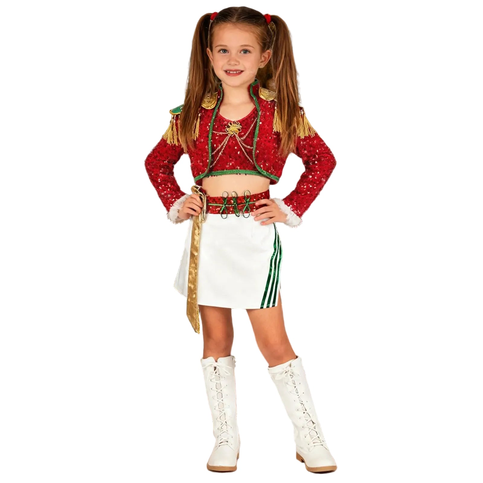 Xmas Pop Star Dress Festive Sequin Costume Tassel Crop Top Skirt Party Set