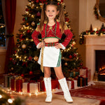 Xmas Pop Star Dress Festive Sequin Costume Tassel Crop Top Skirt Party Set