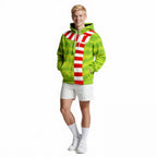 Adult Christmas Hoodie Green Furry Monster Sweatshirt Long Sleeve Plus Size Pullover Hoodie for Christmas Party