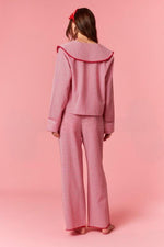 Women Christmas Pajamas Red Cozy Long-Sleeve Top and Wide-Leg Pants Jammies Set for Holiday