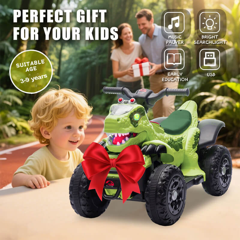 12V Dinosaur Ride-on Car Dual Drive ATV Electric Ride On Toys for Boys and Girls