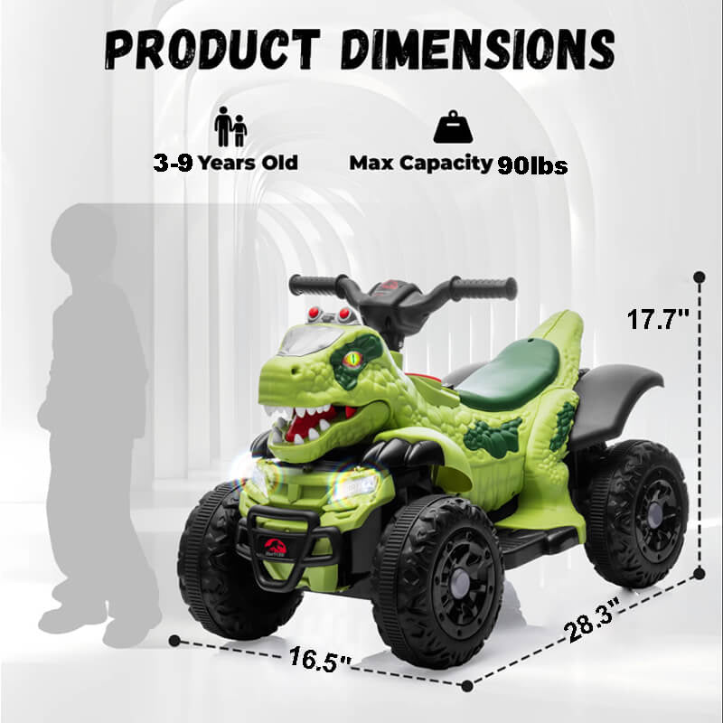 12V Dinosaur Ride-on Car Dual Drive ATV Electric Ride On Toys for Boys and Girls