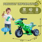 12V Kids Electric Motorcycle 3 Wheels Dinosaur Car Dual Drive Ride On Car For Boys & Girls