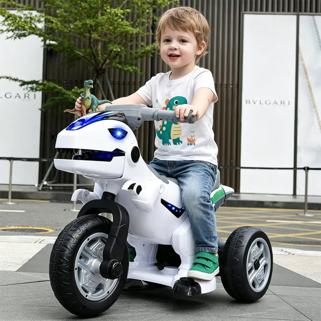 12V Kids Electric Motorcycle 3 Wheels Dinosaur Car Dual Drive Ride On Car For Boys & Girls