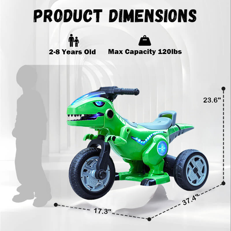 Remote Ride-on Dinosaur Toy 12V Parent-Friendly Ride On Motorcycle Car with Bluetooth Music Lights