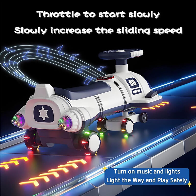 12V Electric Wiggle Car Kids Soft Start Ride On Car with Music Light For Indoor Outdoor