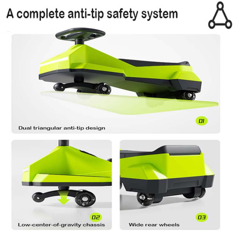 12V Electric Wiggle Car 390 Dual Drive Ride-on Car Bluetooth Music with Light for Indoors Outdoors