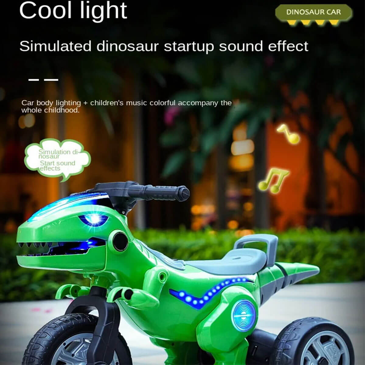 12V Kids Electric Motorcycle 3 Wheels Dinosaur Car Dual Drive Ride On Car For Boys & Girls